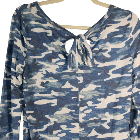 Tribal Blue Camo T Shirt Tee Top Womens XS Soft Tie Back Lightweight Long Sleeve - Picture 6 of 6